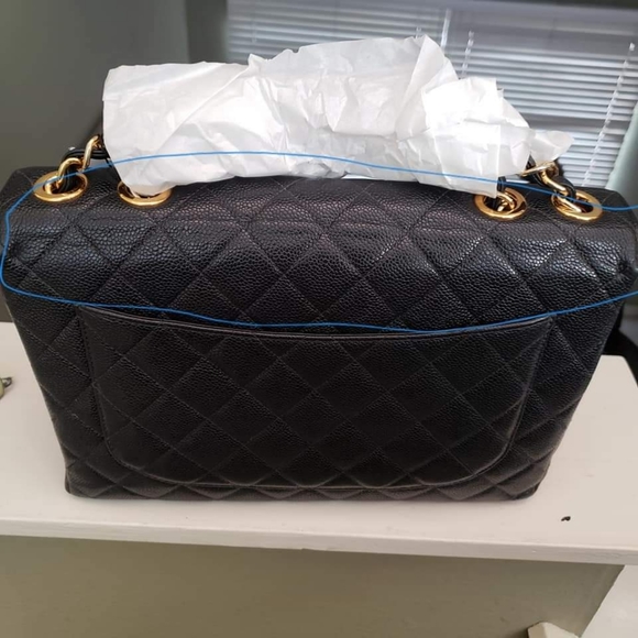Chanel classic single flap black caviar gold hw bag jumbo - Picture 2 of 14
